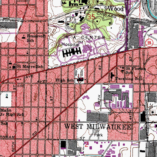Topographic Map of West Milwaukee Intermediate School, WI