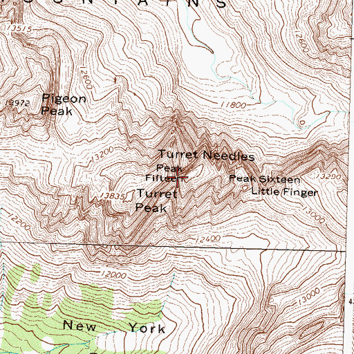 Topographic Map of Needle Mountains Peak Fifteen, CO