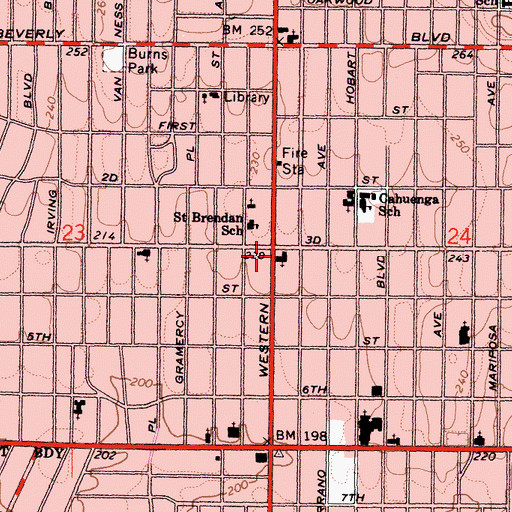 Topographic Map of Wilshire Presbyterian Church, CA