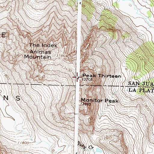 Topographic Map of Needle Mountains Peak Thirteen, CO
