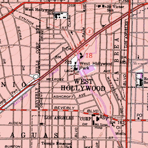 Topographic Map of West Hollywood County Building, CA