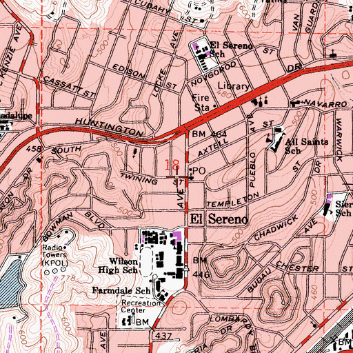 Topographic Map of El Sereno Lutheran Church, CA