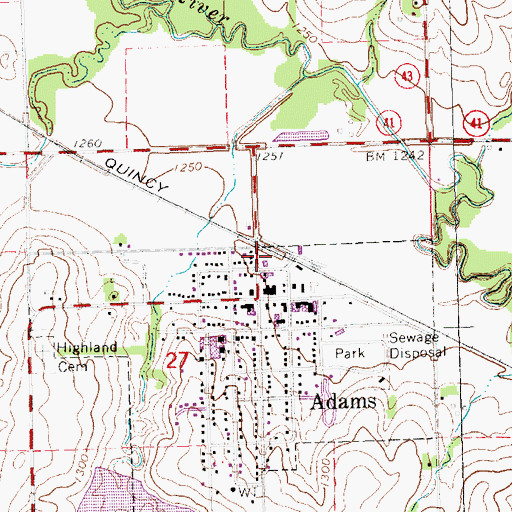 Topographic Map of Adams, NE