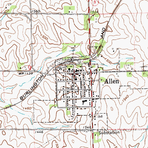Topographic Map of Allen Post Office, NE