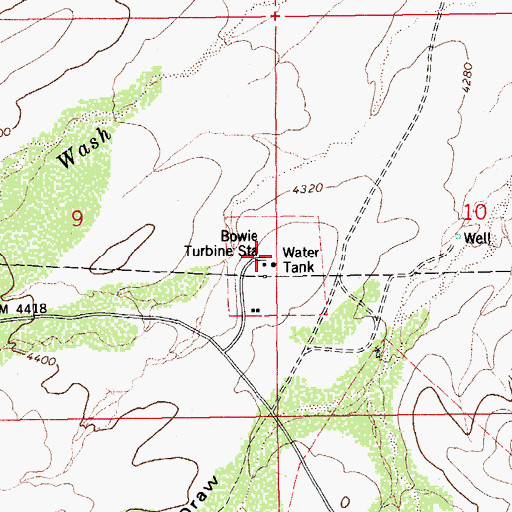 Topographic Map of Bowie Turbine Station, AZ