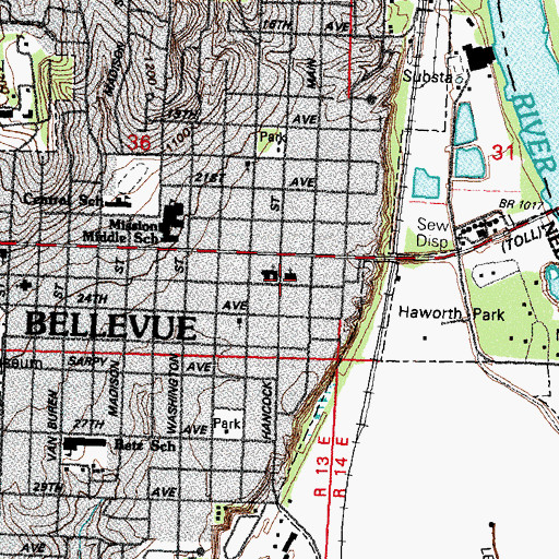 Topographic Map of First Baptist Church of Bellevue, NE