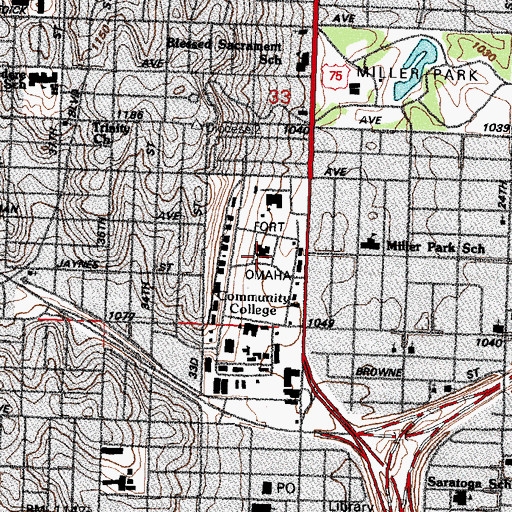 Topographic Map of Metropolitan Community College - Fort Omaha Campus Library, NE