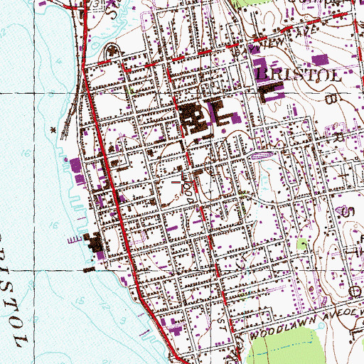 Topographic Map of Bristol Town Common, RI
