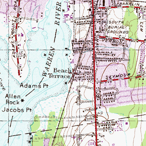 Topographic Map of Warren Town Beach, RI