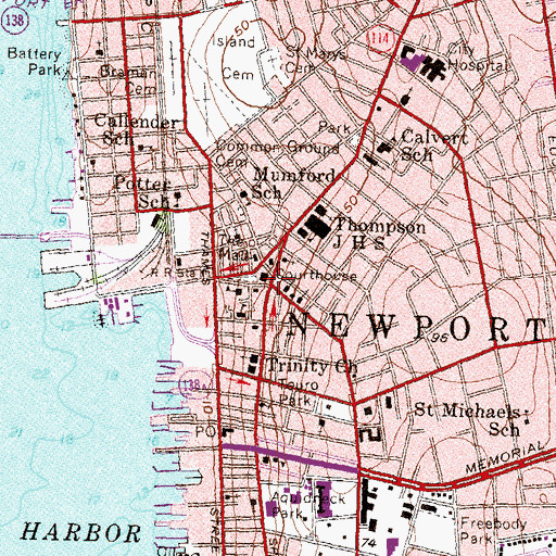 Topographic Map of Newport County Courthouse, RI