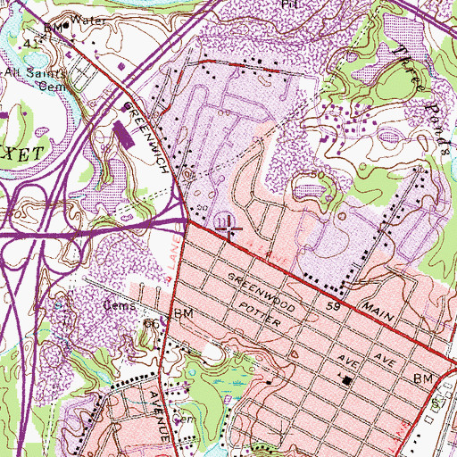 Topographic Map of Pilgrim Acres Shopping Center, RI