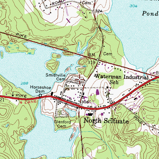 Topographic Map of Smithville Cemetery, RI