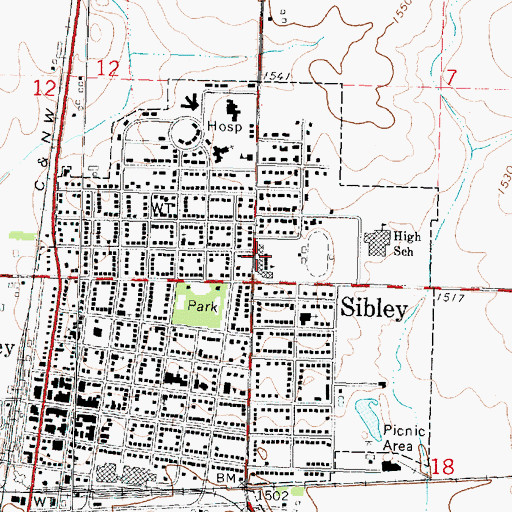 Topographic Map of Sibley - Ocheyedan Elementary School, IA