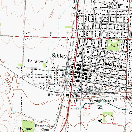 Topographic Map of Sibley, IA