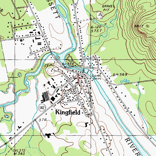 Topographic Map of Kingfield Post Office, ME