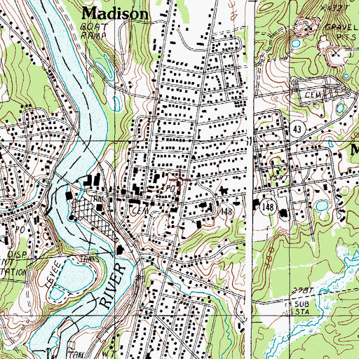 Topographic Map of Madison Post Office, ME