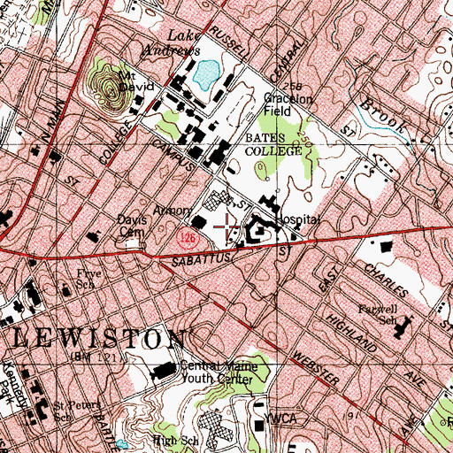 Topographic Map of Lewiston Athletic Park, ME