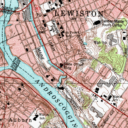 Topographic Map of Lewiston Beachery and Dye Works (historical), ME