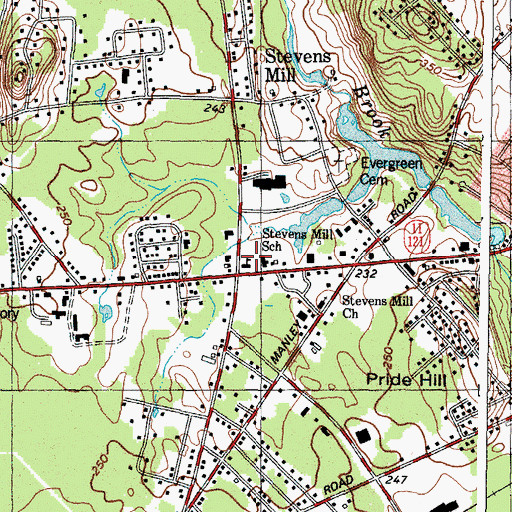 Topographic Map of Stevens Mill School, ME
