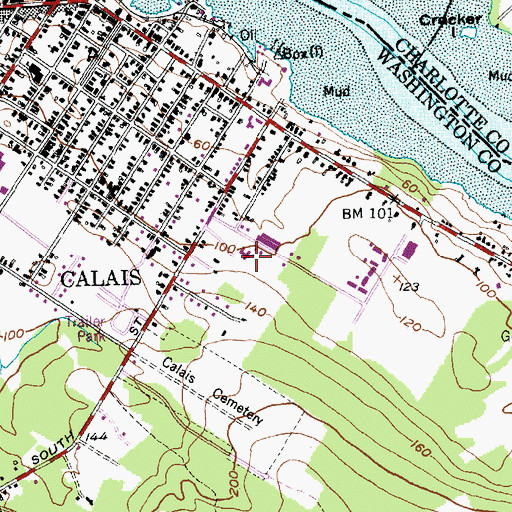 Topographic Map of Calais Regional Hospital, ME