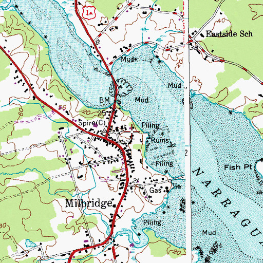 Topographic Map of Milbridge Post Office, ME