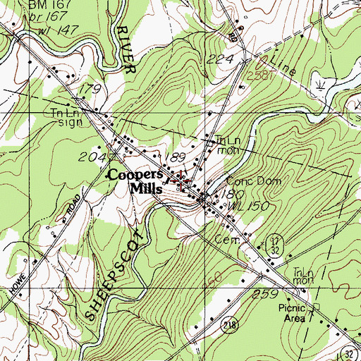 Topographic Map of Cooper's Mills Post Office, ME
