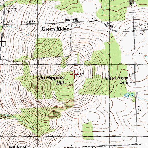 Topographic Map of Old Higgins Hill, ME
