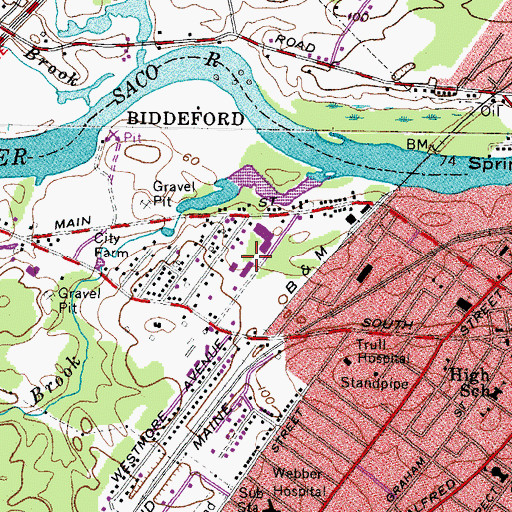 Topographic Map of Biddeford High School, ME