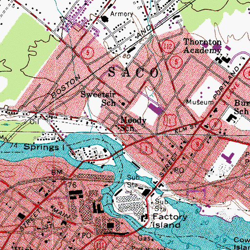 Topographic Map of Saco High School (historical), ME