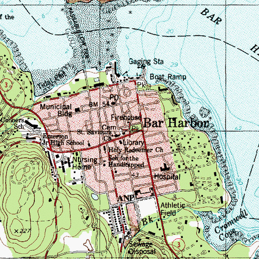 Topographic Map of Bar Harbor Congregational Church, ME