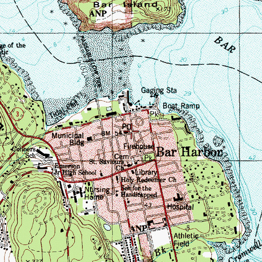 Topographic Map of Bar Harbor Post Office, ME