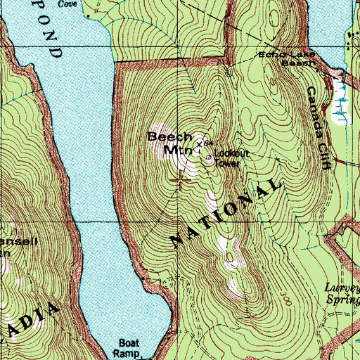 Topographic Map of Beech Mountain West Ridge Trail, ME