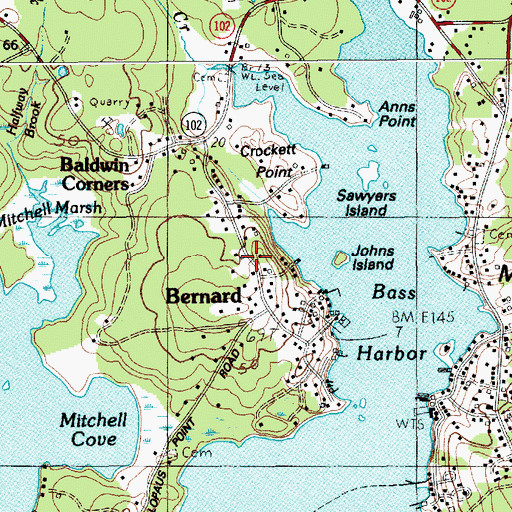 Topographic Map of Bernard Post Office, ME