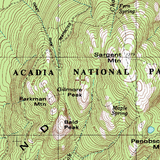 Topographic Map of Grandgent Trail, ME