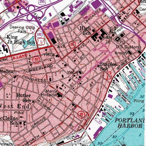 Topographic Map of Congress Square Park, ME