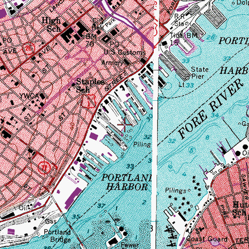 Topographic Map of Cumberland Wharf, ME