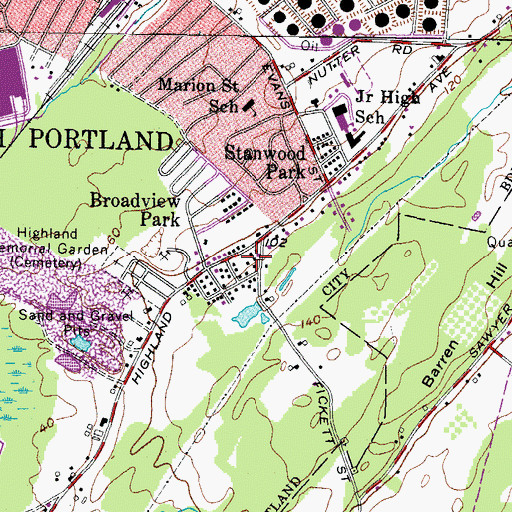 Topographic Map of Greater Portland Church of Christ, ME