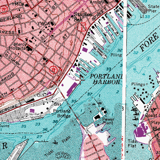 Topographic Map of Portland International Ferry Terminal, ME