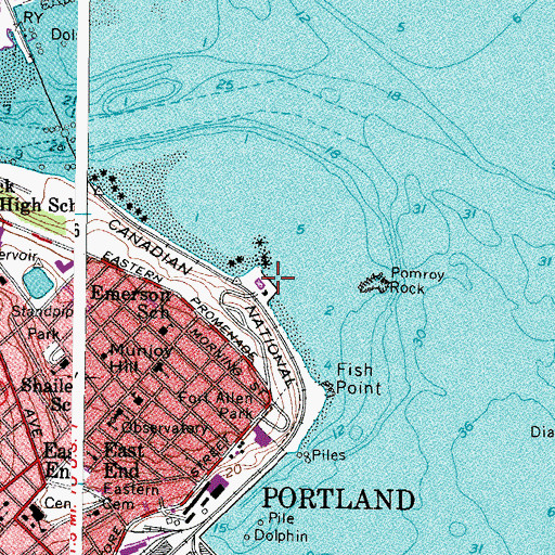 Topographic Map of Portland Municipal Boat Launch, ME