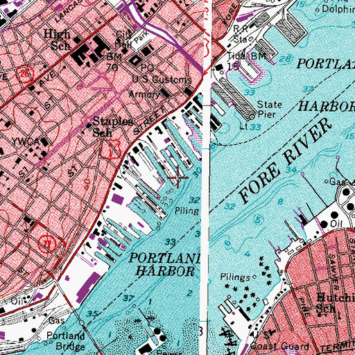 Topographic Map of Portland Waterfront Historic District, ME