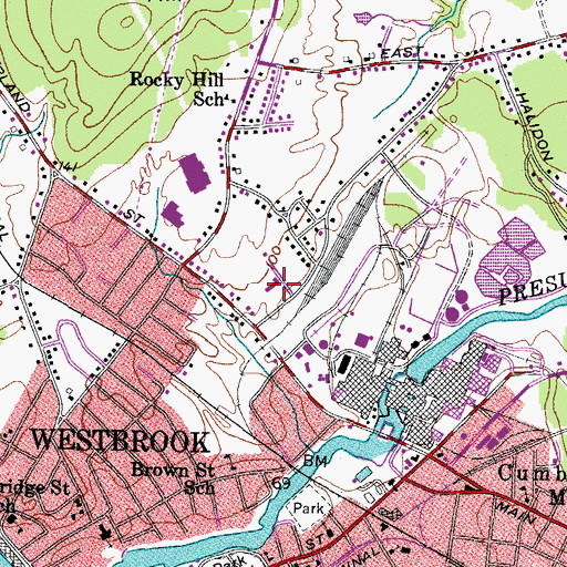 Topographic Map of Mercy Westbrook Hospital, ME