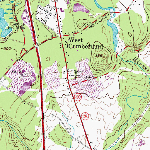 Topographic Map of West Cumberland Church Cemetery, ME