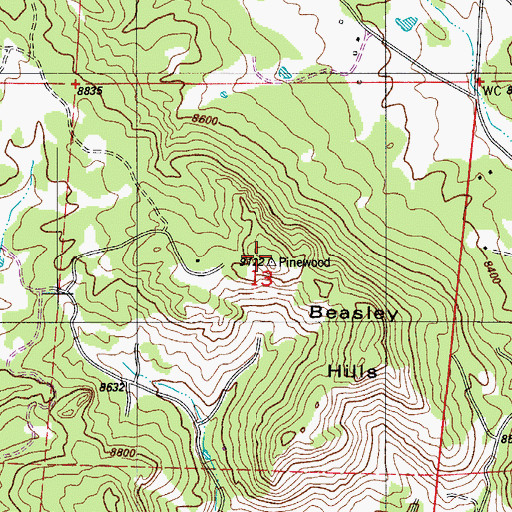 Topographic Map of Beasley Hills, CO