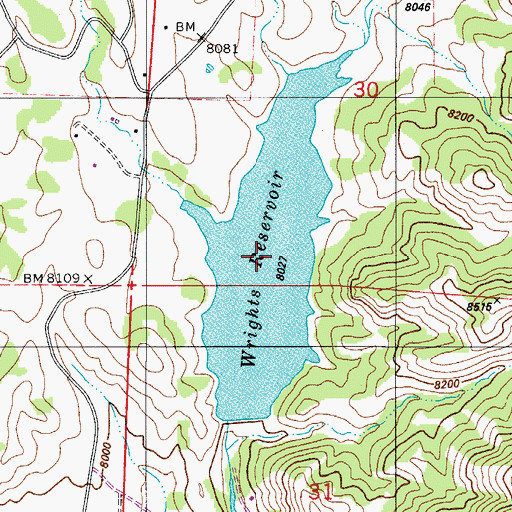 Topographic Map of Wrights Reservoir, CO