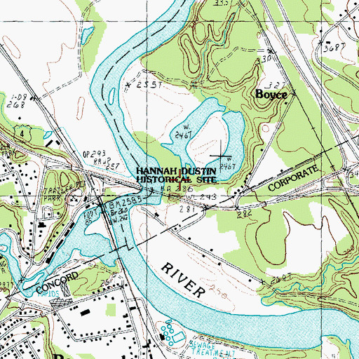 Topographic Map of Hannah Duston Memorial State Historic Site, NH