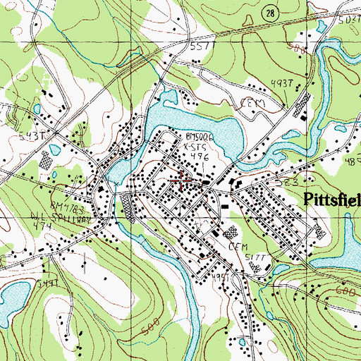 Topographic Map of Pittsfield Post Office, NH
