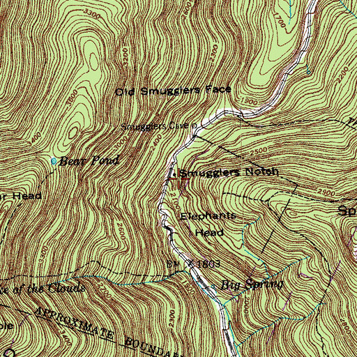 Topographic Map of Smugglers Notch Natural Area, VT