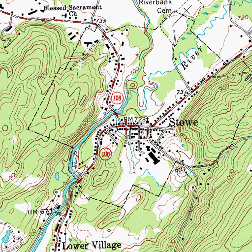 Topographic Map of Stowe Village Historic District, VT