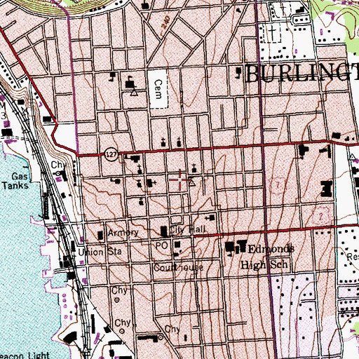 Topographic Map of Burlington Square Shopping Center, VT