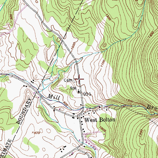 Topographic Map of West Bolton Cemetery, VT